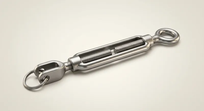 Stainless steel jaw-and-eye turnbuckle for tensioning a shade sail corner