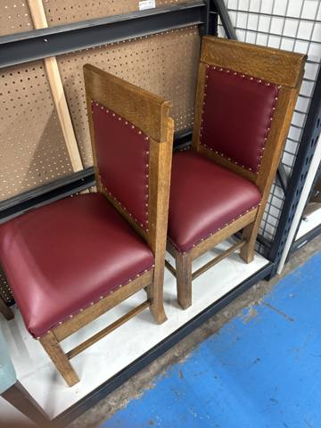 After: oak chairs with red leather and nailheads