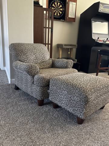 After: leopard print armchair and ottoman