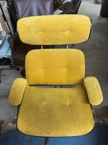 After: mustard velvet lounge chair front view