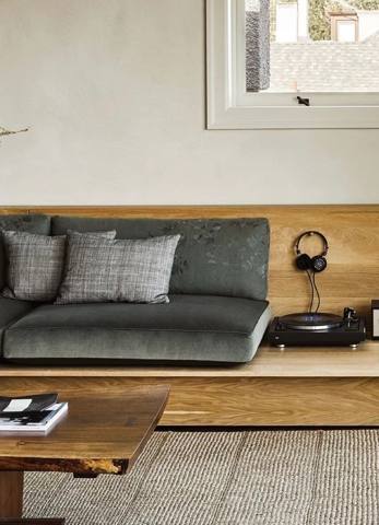 After: gray velvet daybed cushion with pillows